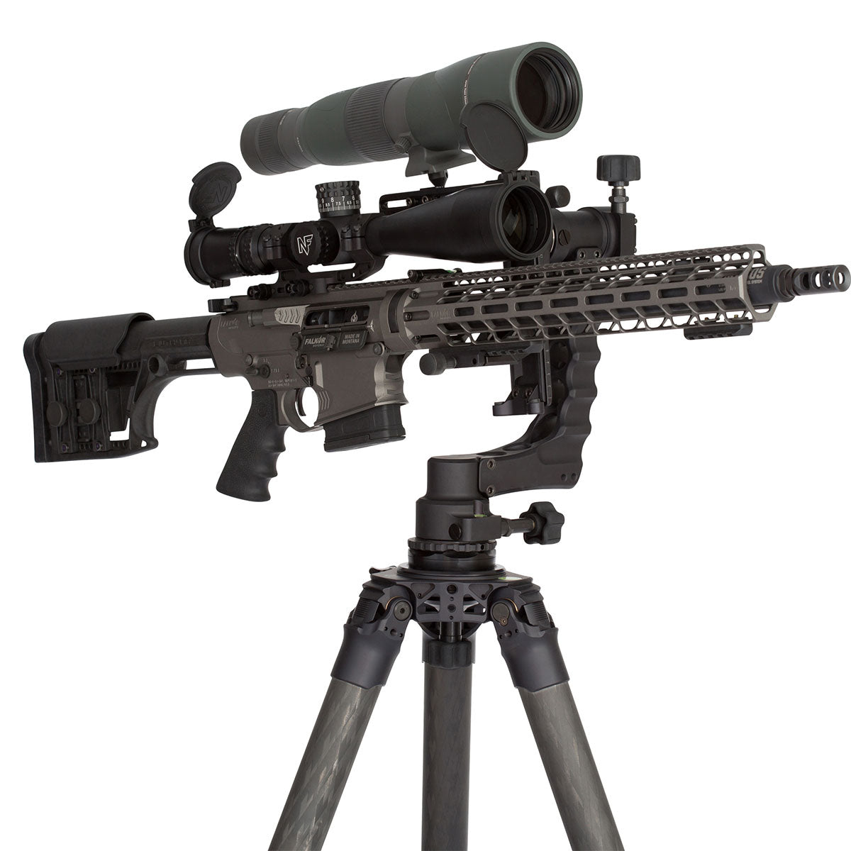 K01 Rifle Support Kit | 42mm Carbon Fiber Tripod, Gimbal Head, Leveling Base & Scope Mount